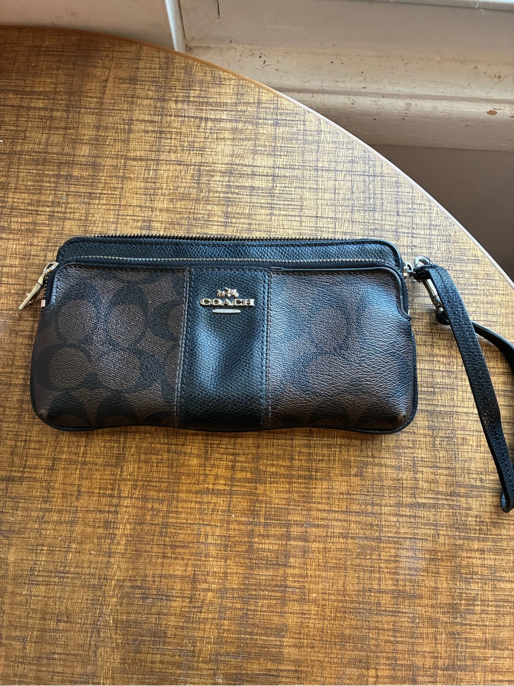 Coach Black/Brown Logo and Leather Wristlet